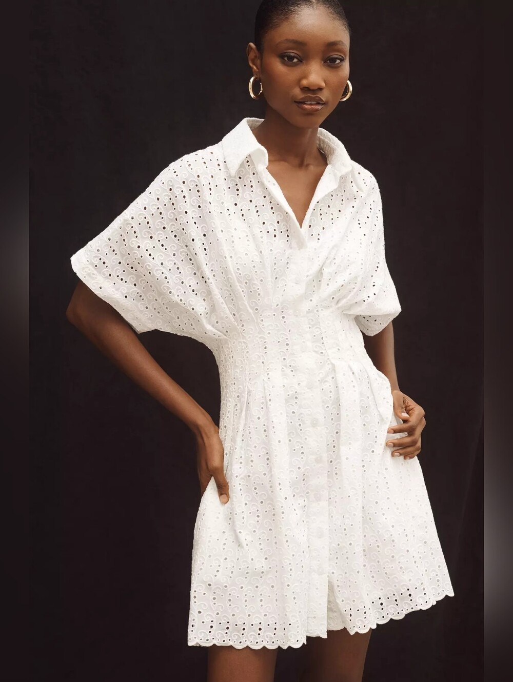 Anthropologie Exquise Dress Tobie Eyelet Mini Button Down in White